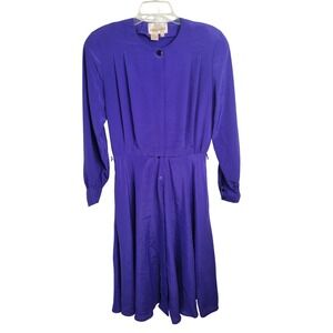 Alain Toussaint Dress VTG 80s Pleated Minimalist Career Midi Purple Womens 12‎